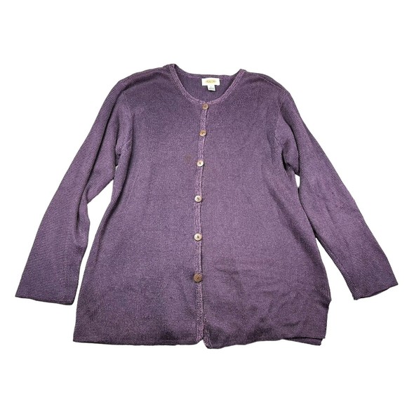 TALBOTS PURPLE WOOD BUTTON CARDIGAN LARGE KNIT LONG SLEEVE - Picture 1 of 8